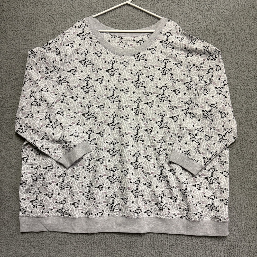 Woman Within Women's 4X (34/36) Gray Heart Print 3/4 Sleeve Sweatshirt Pullover